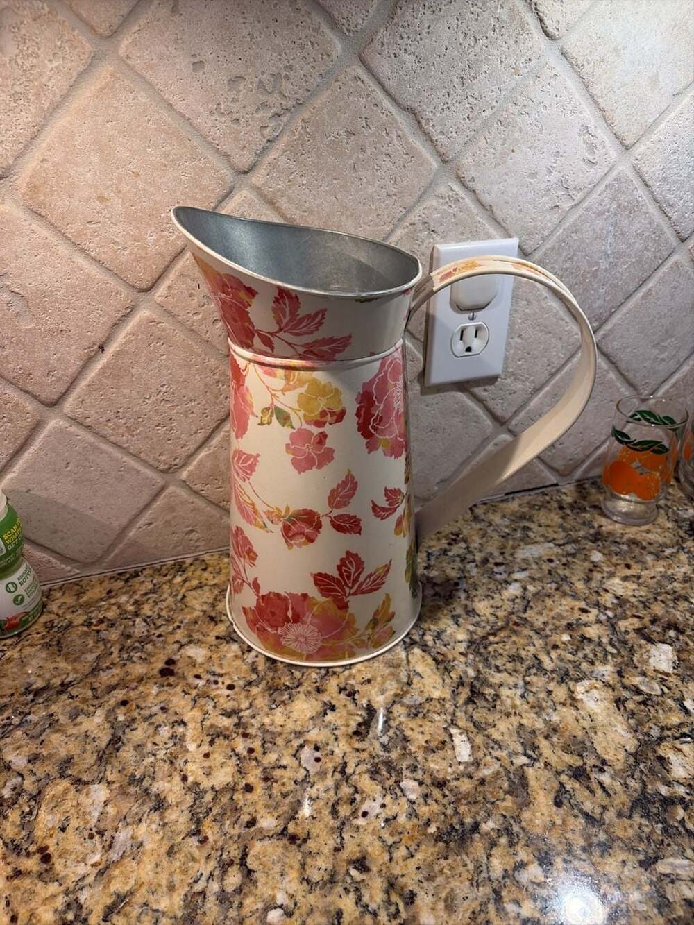 Cottage Garden Floral Metal Pitcher Jug Vase Shabby Chic Farmhouse Decor